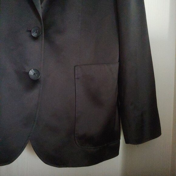 Herzen's Angelegenheit Black Satin Womens Blazer 2 Button Pockets Dressy 40 - Picture 6 of 13